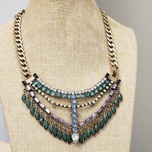 Gold tone, Vintage glass crystal rhinestone fashion statement necklace